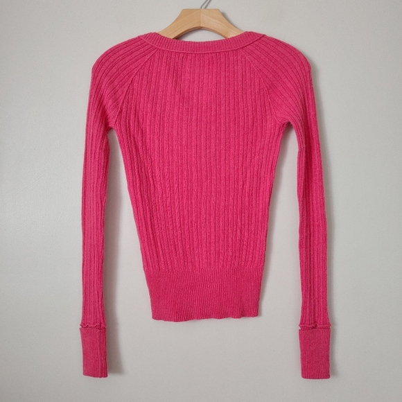 Hollister Vintage 2000s V-Neck Cable Knit Sweater Pink Size Medium - Picture 10 of 15